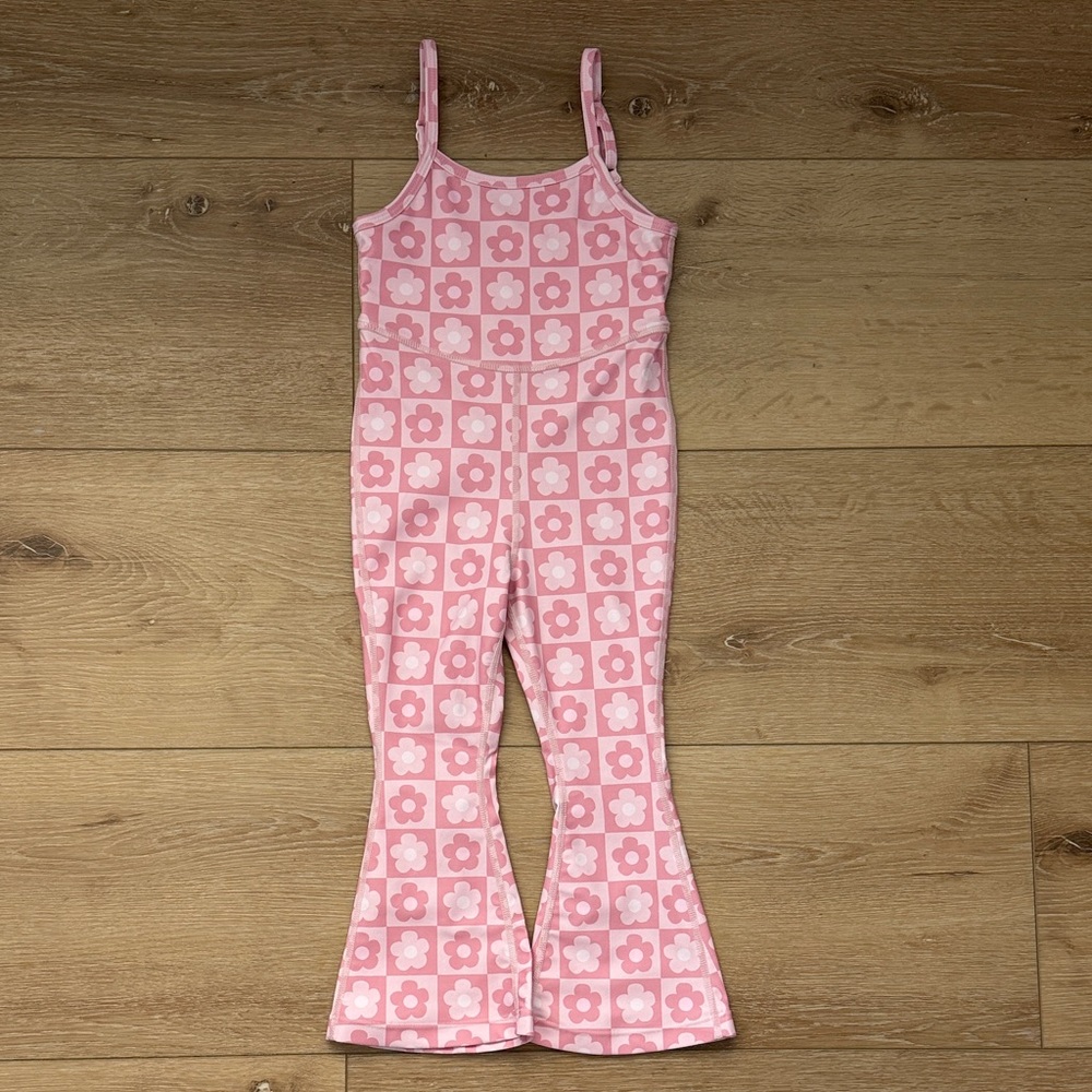 Tullabee Pink Floral Checkered Tank Active Jumpsuit